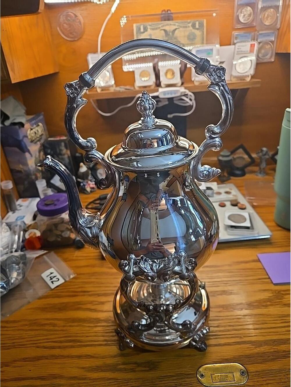 Sheridan Silver Swinging Kettle Stand And Burner In Origanal Box